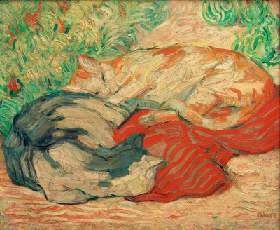Gatti su un panno rosso da Franz Marc
